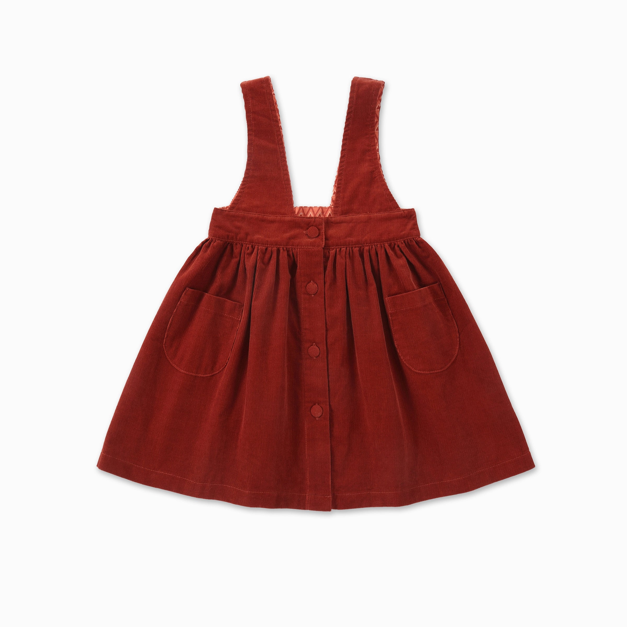 Geometric Cotton Corduroy Jumper Dress - Burnt Orange | Girls